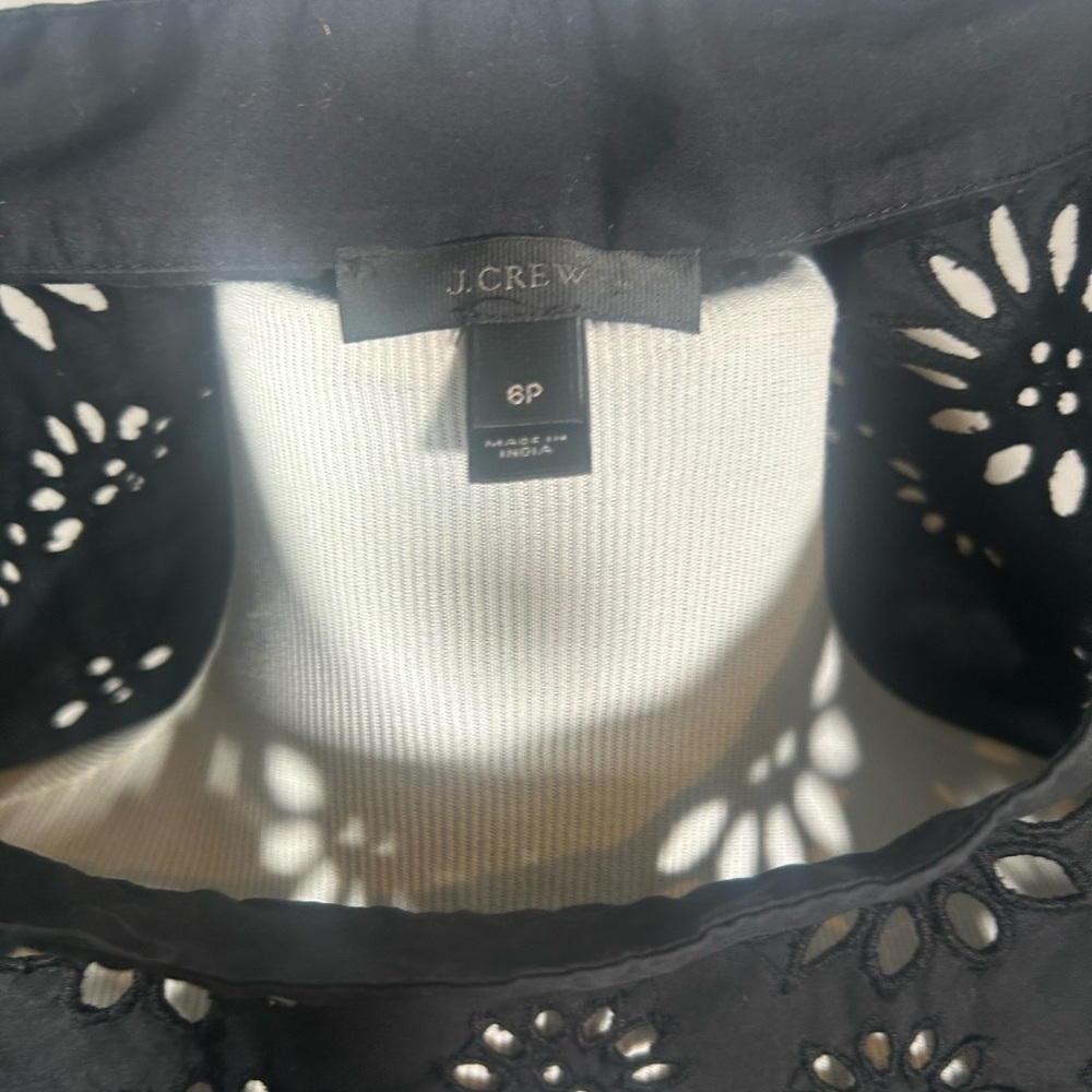 J. Crew Black Cotton Funnelneck Top with Bumblebee Eyelets - Picture 4 of 4